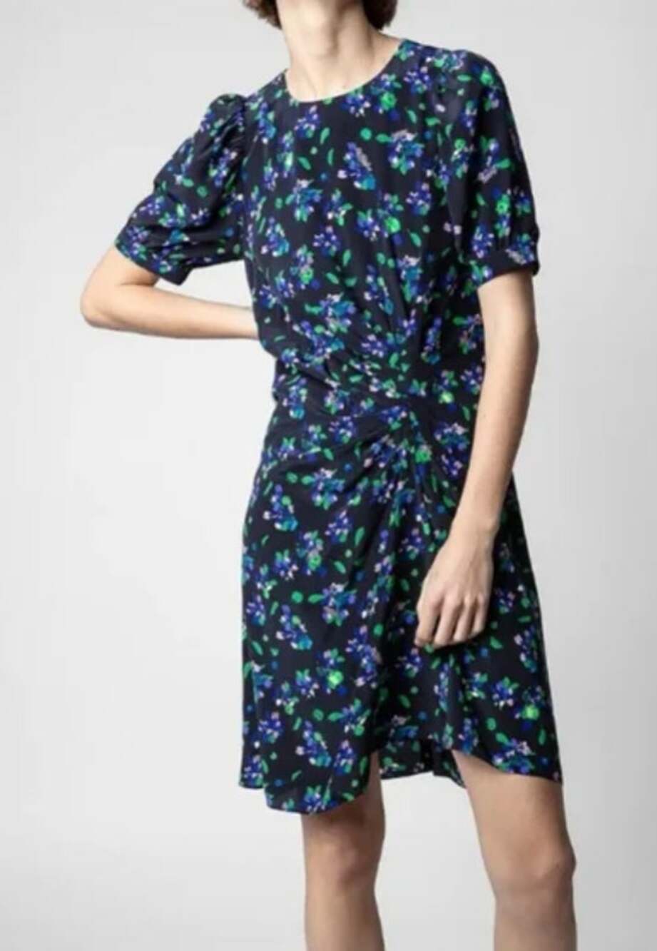 ZADIG & VOLTAIRE Rixe Bianca Silk Floral Print Dress Size XS Navy Skull